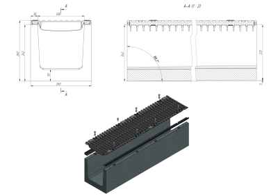 Лоток бетонний ЛВ 20.26.26 з чавунною решіткою класу D, E