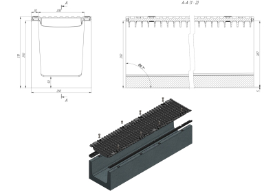 Лоток бетонний ЛВ 20.26.31 з чавунною решіткою класу D, E